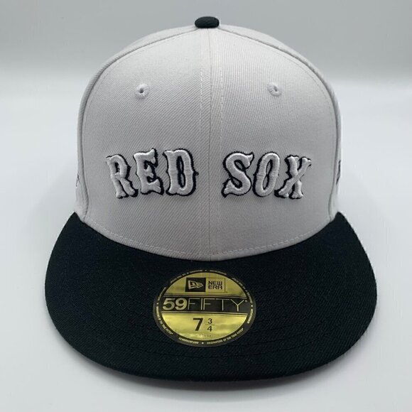 Boston Red Sox MLB White Black New Era 59Fifty Fitted Hat Mens 7 3/4 New - Picture 2 of 6